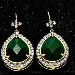 Vintage Green Teardrop Crystal Drop Earrings